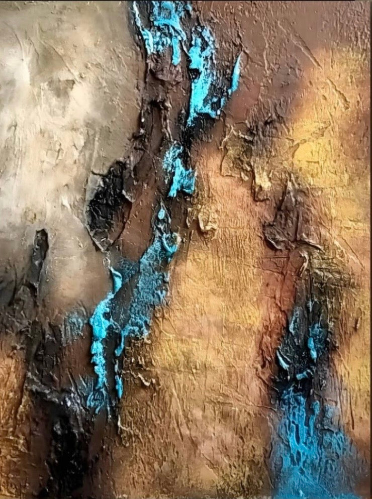 Cuadro abstracto efecto piedra y azules