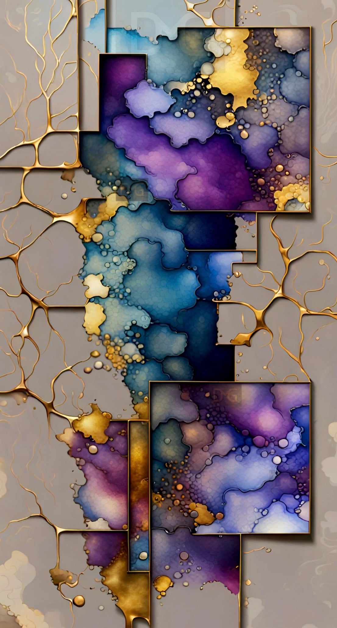 Arte abstracto cuadrados violetas