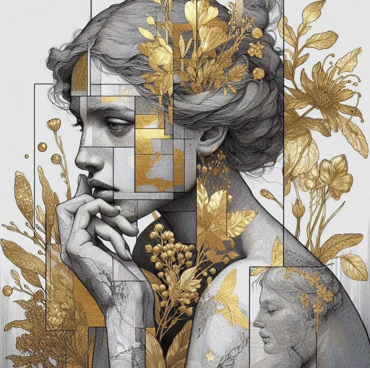 Arte retrato con dorados