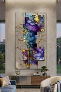 Arte abstracto cuadrados violetas