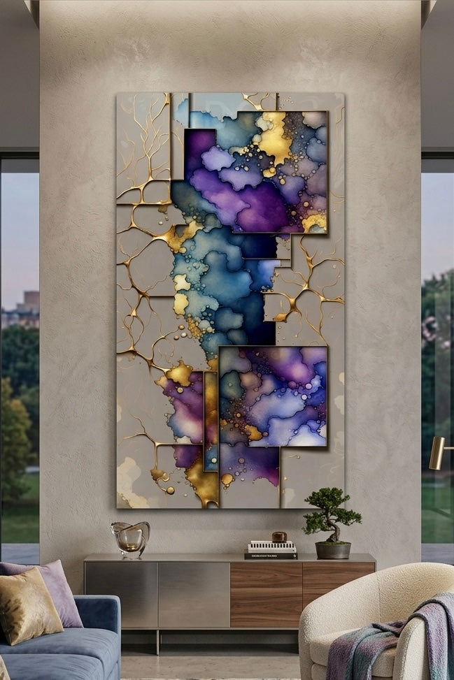 Arte abstracto cuadrados violetas