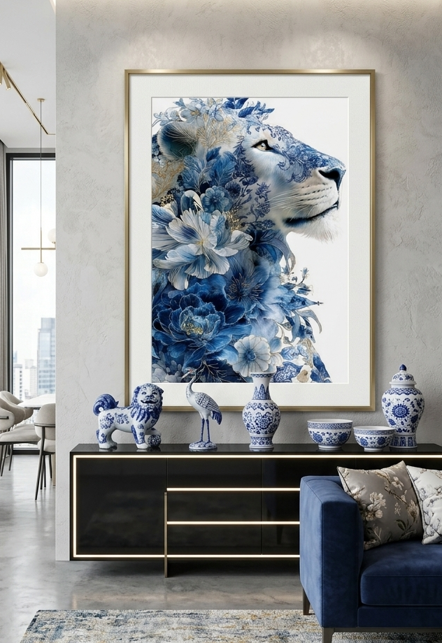 Cuadro leon porcelana